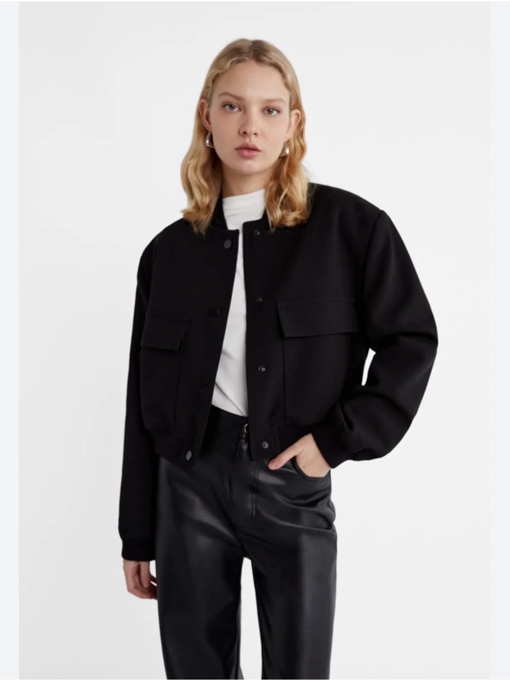 Zara Black Bomber Jacket with Ribbed Cuffs